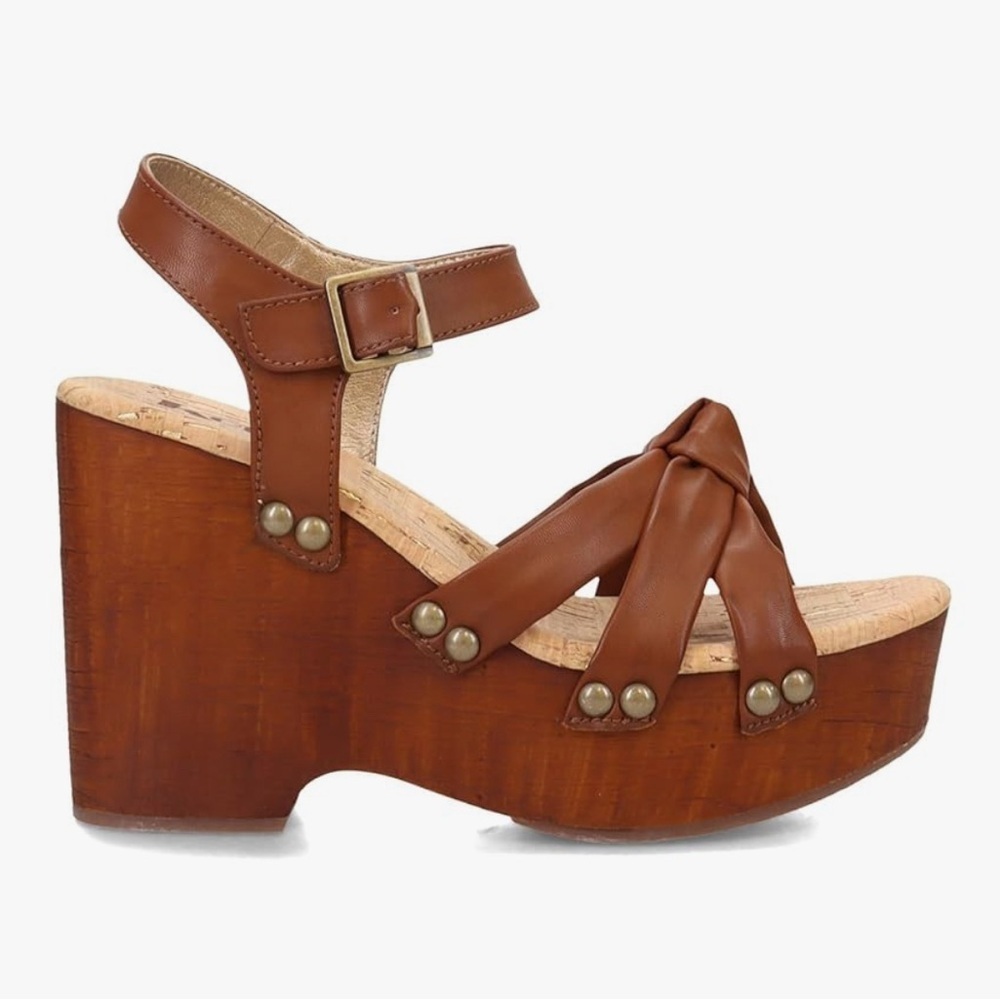 KORKS $129 Women Dawson Wedge Platform Chunky Heel Sandal Brown Shoes Size 8 NEW - Picture 2 of 11